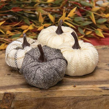4 Pack Cream & Gray Burlap Pumpkins 225 - The Fox Decor